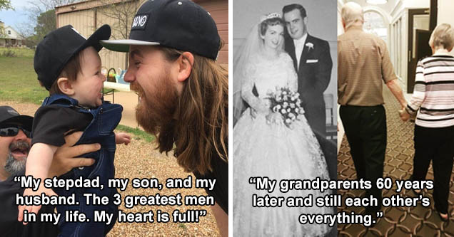 interaction - On 'My stepdad, my son, and my husband. The 3 greatest men in my life. My heart is full!' | gown - 'My grandparents 60 years later and still each other’s everything.'