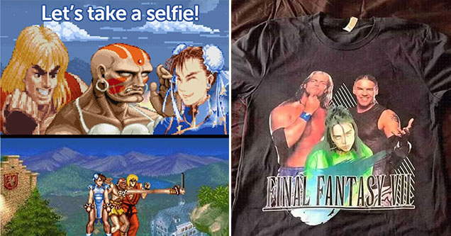 funny gaming memes -  I'm this old -  kid playing video games in a department store -  Final Fantasy VIII tee-shirt with Billie Eillish and WWE wrestlers