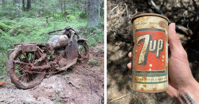 photo - antique soviet motorcycle photo - retro 7up can