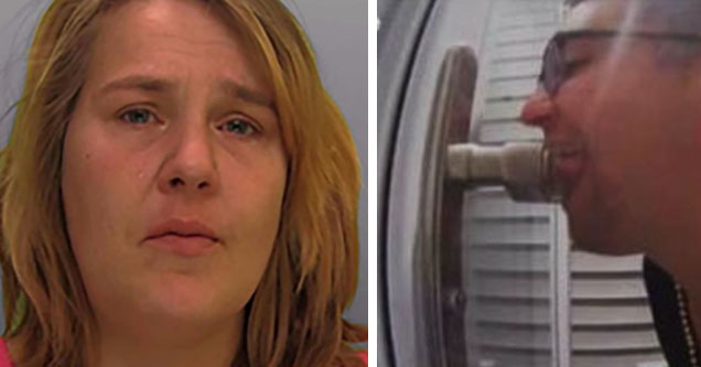 Photo - crying woman photo - man licking doorknob