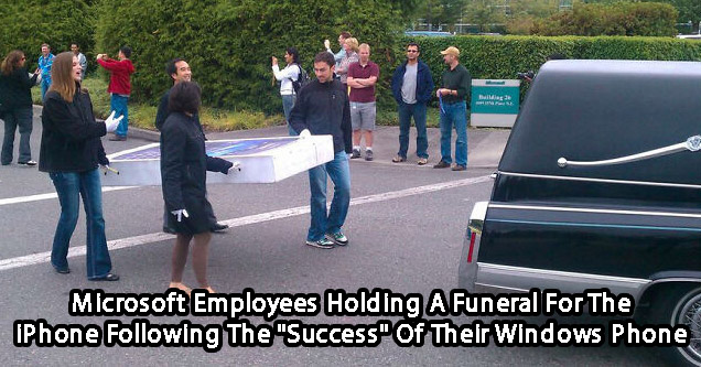 microsoft holding an iphone funeral after windows phone launch