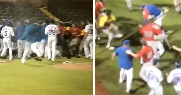 baseball teams fight benches clear