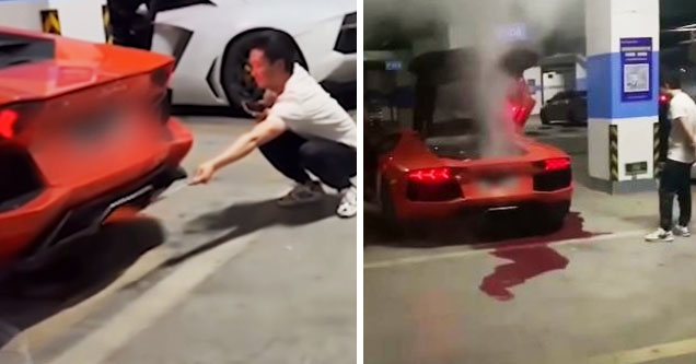 guy blows out lamborghini engine trying to grill meat over exhaust flames