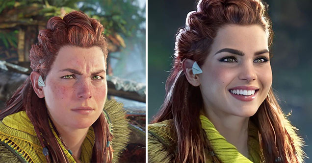 Chubby Aloy Horizon Forbidden West -  PS5 preview vs make up photoshopped fan edit