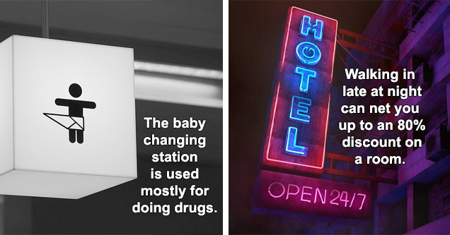 photo - baby changing room photo - neon hotel sign