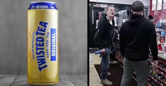 man cracks a twisted tea over guys head after he calls him the n word