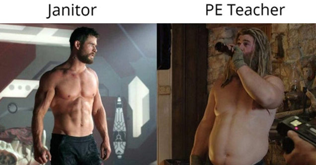 a thor janitor vs pe teacher meme