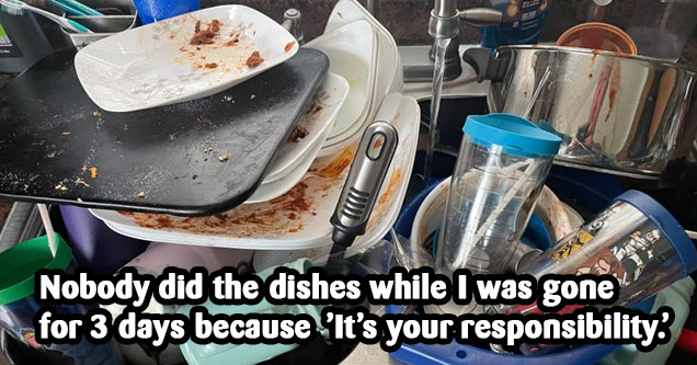 a sink of dirty dishes