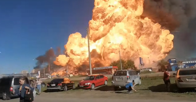 a huge explosion at a gas station in Russia