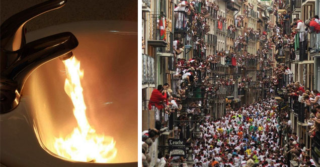 flaming faucet, spain during bull running