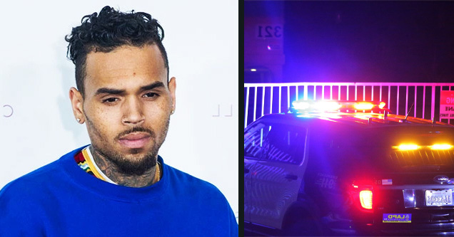 chris brown frowning, police cars