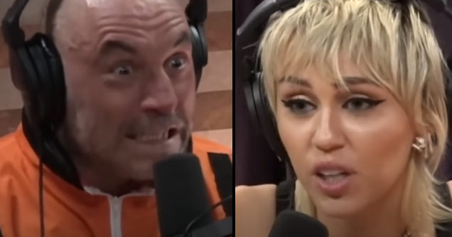 joe rogan making a crazy face and miley cyrus