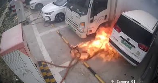 a car caught on fire while charging