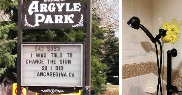 argyle park sign, job fail