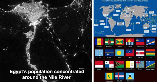 Egypt’s population concentrated around the Nile River. nile river at night from space - Mediterranean Sea Tel Aviv Alexandria Suez Canal Cairo Red Sea Luxor Aswan So km  | screenshot - Map showing countries that have no standing armies Iceland Andorra Lie