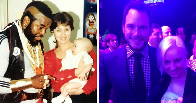 mr T with baby, chris pratt at party