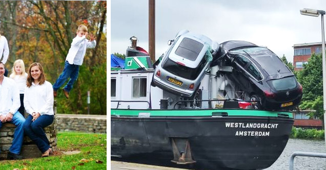 kid jumping, falling cars