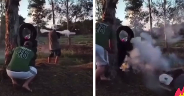 guy getting hit with firework