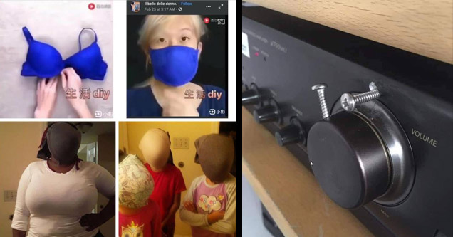 bras as face masks and radio dial with screws