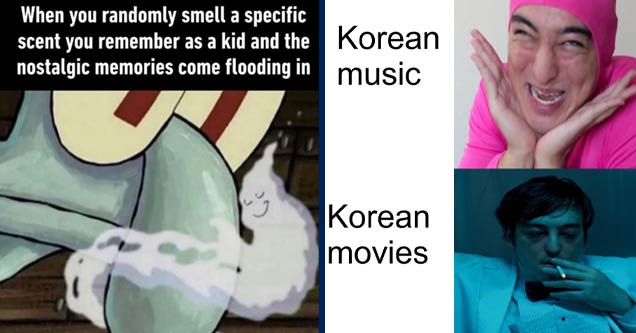 Squidward ghost smell meme | korean music vs korean movies meme