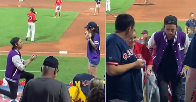 guy proposing at baseball game and getting rejected