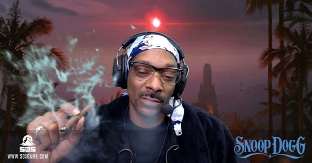 Snoop Dogg smoking a joint while Twitch Streaming