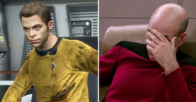 the worst Star Trek games ever made -  Chris Pine terrible cgi and Captain Picard facepalm meme