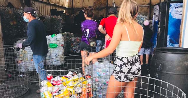 lady recycles plastic