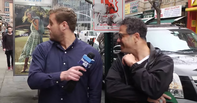 a man catcalling women during an anti-catcalling interview