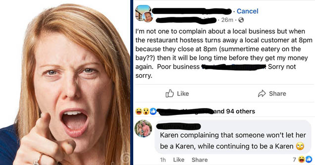 woman yelling | angle - Cancel 26m. I'm not one to complain about a local business but when the restaurant hostess turns away a local customer at 8pm because they close at 8pm summertime eatery on the bay?? then it will be long time before they get my mon