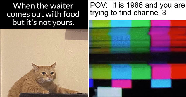 funny gaming memes -  when the waiter brings out food but it's not yours -  POV it's 1986 and you're trying to find channel 3