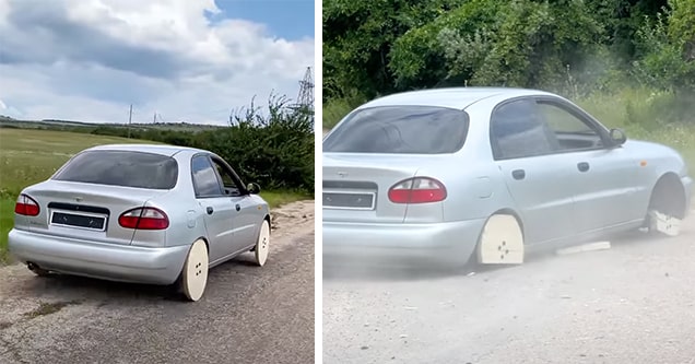 car with wooden wheels