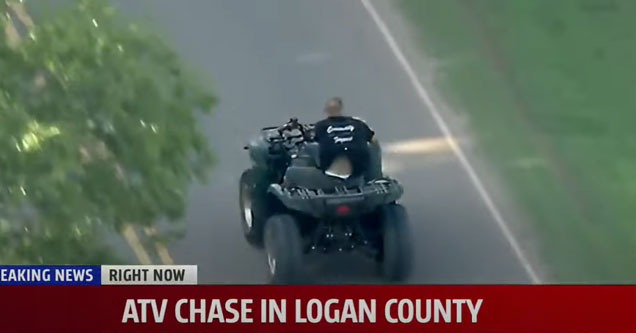 a handcuffed man fleeing from cops on an ATV