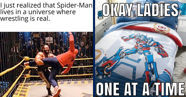 pradal serey - I just realized that SpiderMan lives in a universe where wrestling is real. | transformers quilt cover - Okay Ladies 66 d 711 Beth One At A Time made with mematic