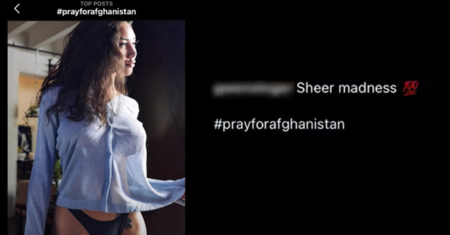 an instagram post of a girl in underwear with hashtag pray for afghanistan