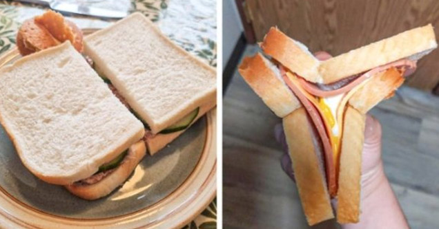 a photo of two ways to eat a sandwich