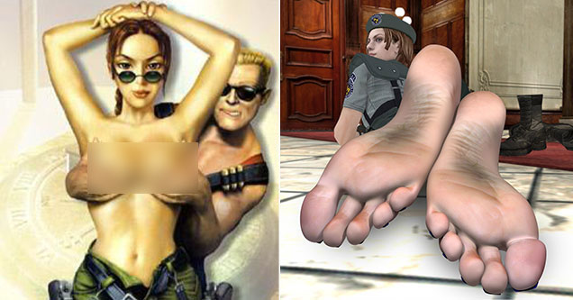 Deviant Art drawings of famous videogame characters -  Duke Nukem and Lara Croft -  Jill Valentine feet pics