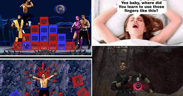 funny gaming memes -  Mortal Kombat crate challenge - how did you learn to do that with your hands -  Resident Evil -  Sprint