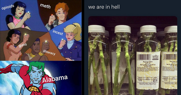 a funny captain planet meme and asparagus water