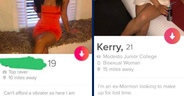 thigh - 19 Top raver 10 miles away Can't afford a vibrator so here I am | thigh - Kerry, 21 g Modesto Junior College 8 Bisexual Woman 15 miles away I'm an exMormon looking to make up for lost time.