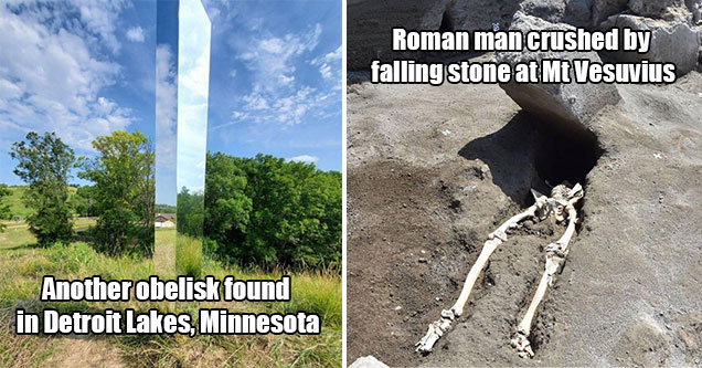 fascinating photos of our fascinating world -  another obelisk found in Minnesota -  skeleton of a roman man who was crushed to death by a falling stone