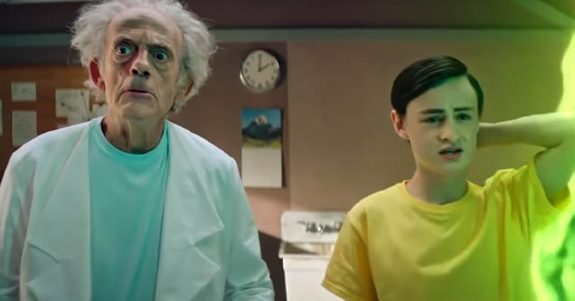 Christopher Lloyd and Jaeden Martell as Rick and Morty in live-action teaser