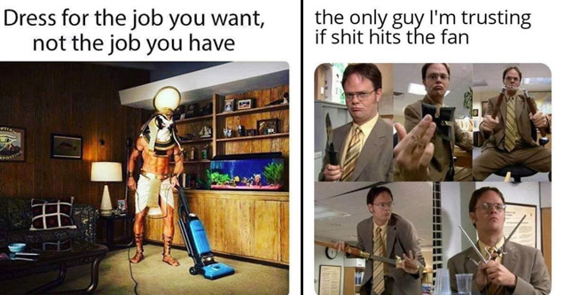 funny meme with guy dressed up as anunaki vacuuming