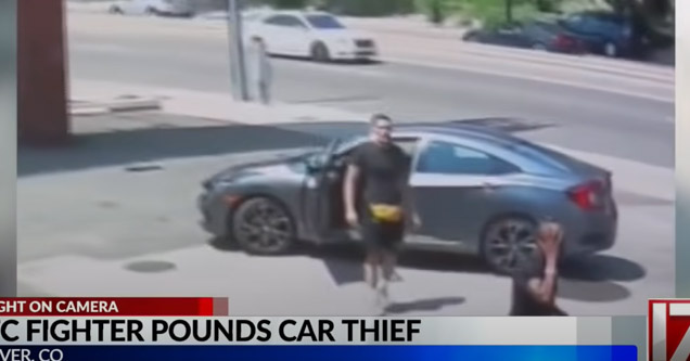 an mma fighter attacking a man whole stole his car