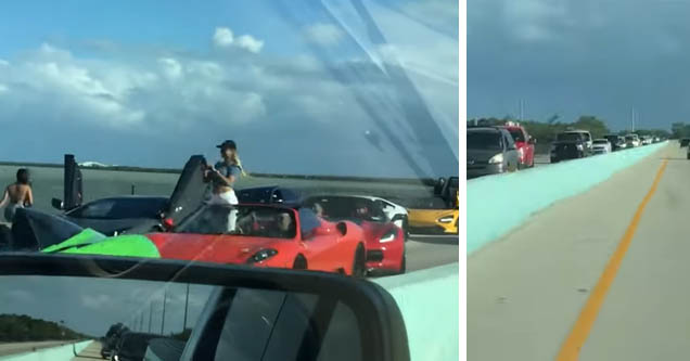 Lambo club blocks only road out of florida keys.