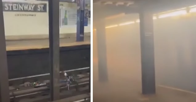 subway hits bike on tracks