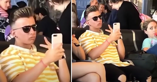 kid taking selfies in an airport gets torn to shreds