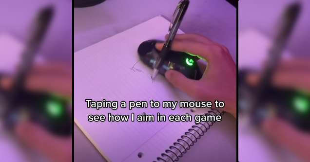 a guy with a pen attacked to the mouse