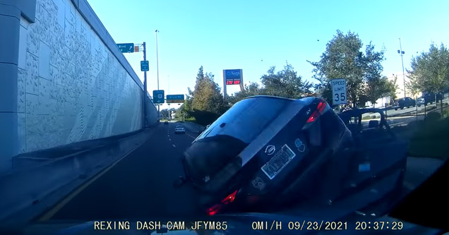 a car flipping after clipping another while passing