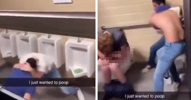 bathroom brawl interrupts dude pooping